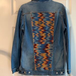 LuLaRoe Size Medium denim jacket with Aztec design on back